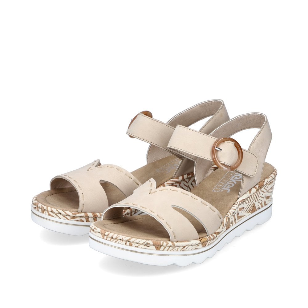 Sandales Compensées Rieker 67173-60 Beige Femme | QXV-1710098