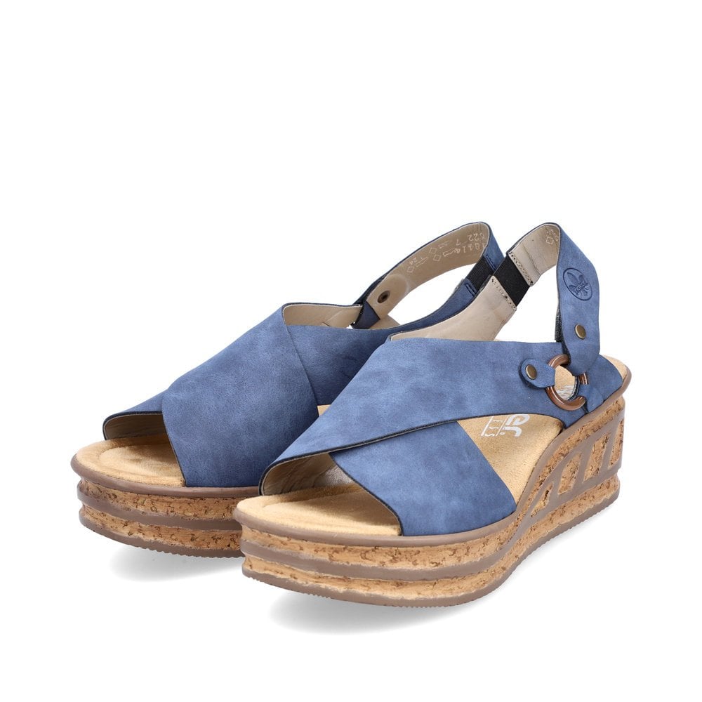 Sandales Compensées Rieker 68184-14 Bleu Femme | BCM-5652603