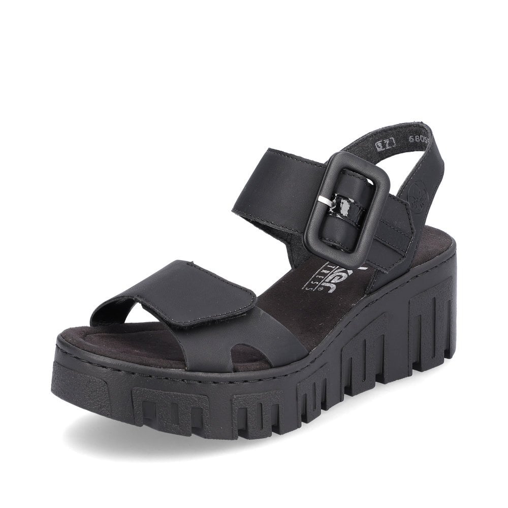 Sandales Compensées Rieker 68050-00 Noir Femme | XCL-9448391