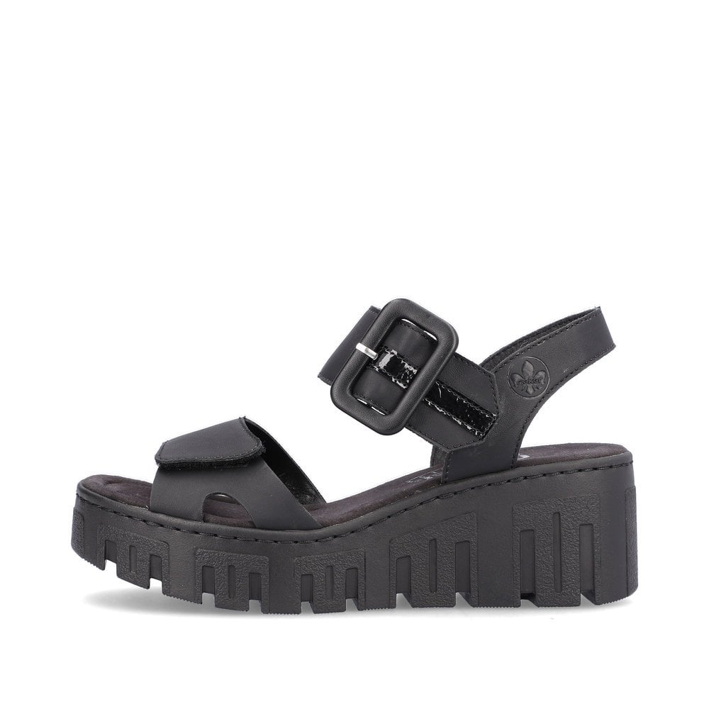 Sandales Compensées Rieker 68050-00 Noir Femme | XCL-9448391